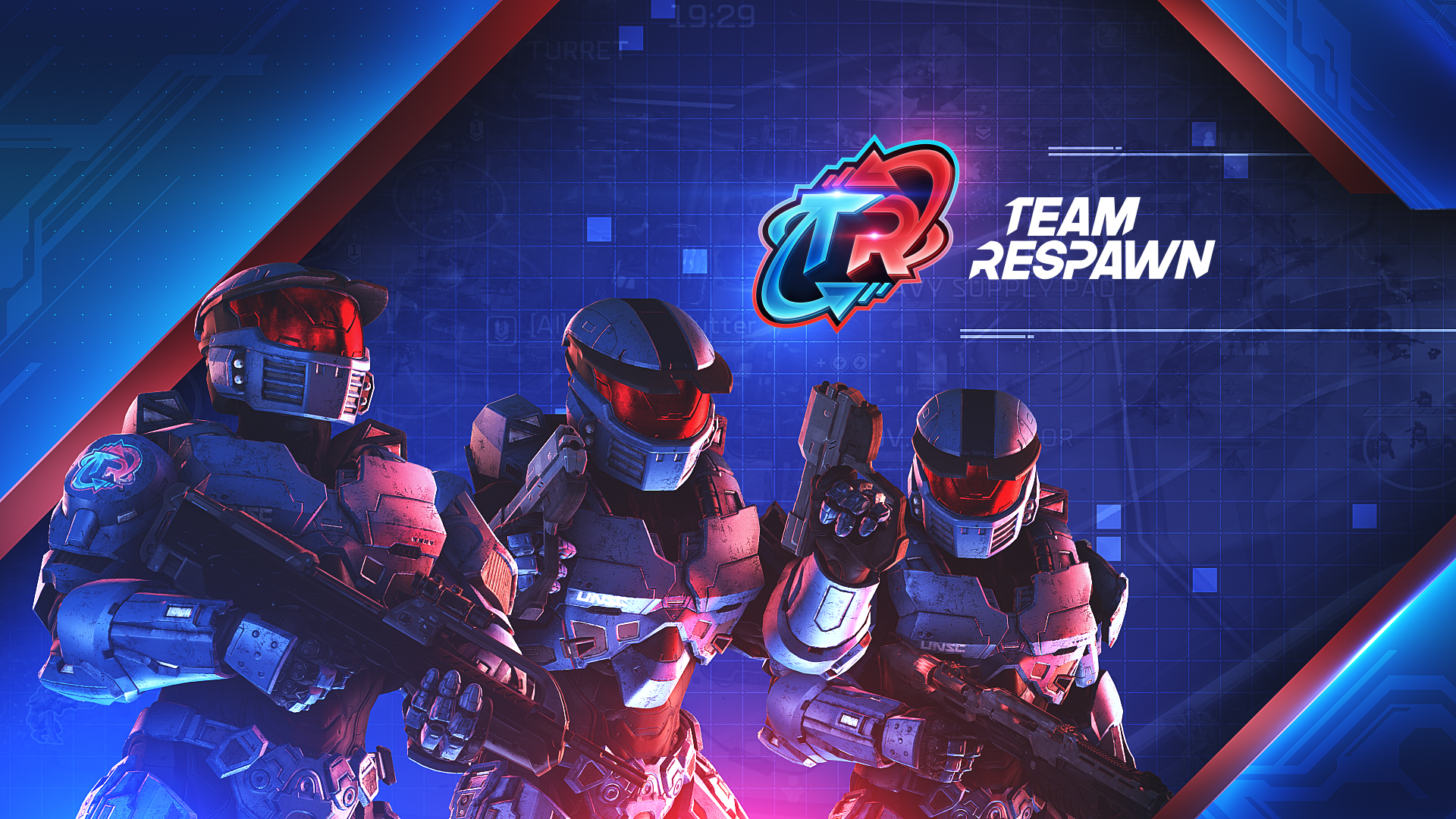Team Respawn — three UNSC Spartans with the Team Respawn logo on a tactical grid background